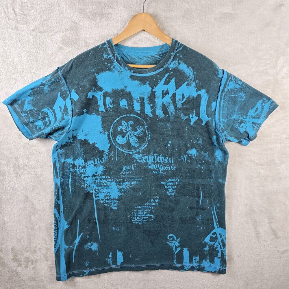Vintage Reversible AOP Cyber Goth Shirt XL Affliction Style Grunge Gothcore - Picture 7 of 10
